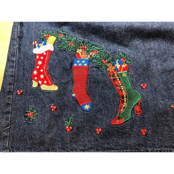 Vintage Jean Denim Skirt Embroidered Christmas Westbound Long Vented Modest - Picture 4 of 10